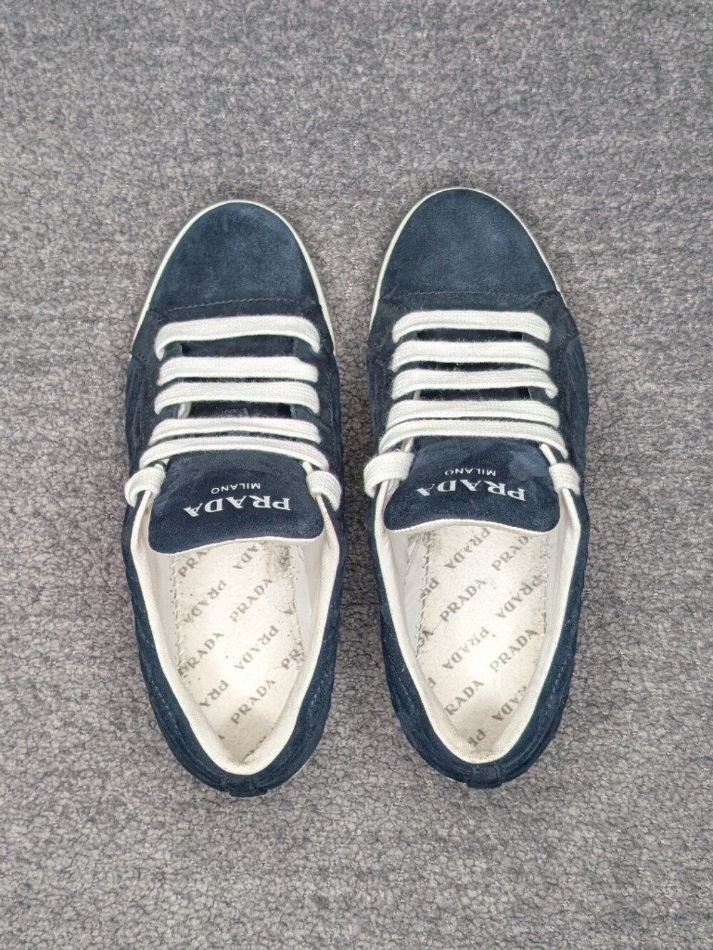 Prada Quilted Suede Lace-Up Sneaker Navy Blue Women's 7 - Picture 5 of 12